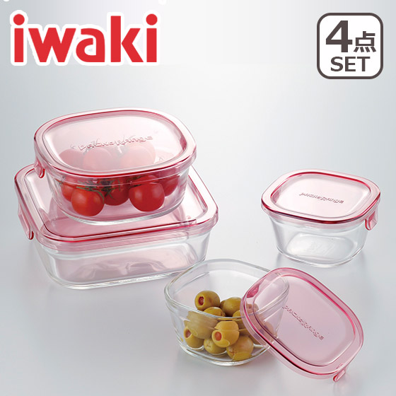 楽天市場 Iwaki イワキ パック レンジ 角型4点セット ピンク Psc Prn4p1 耐熱ガラス 保存容器 Daily 3