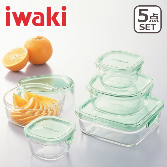 楽天市場 Iwaki イワキ パック レンジ 角型5点セット グリーン Psc Prn 5g 耐熱ガラス 保存容器 Daily 3