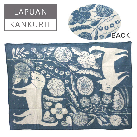 楽天市場 Lapuan Kankurit ラプアンカンクリ ブランケット 130x180 Koira Ja Kissa ネコとイヌと植物柄 ブルー ホワイト 北欧柄 ギフト可 Daily 3