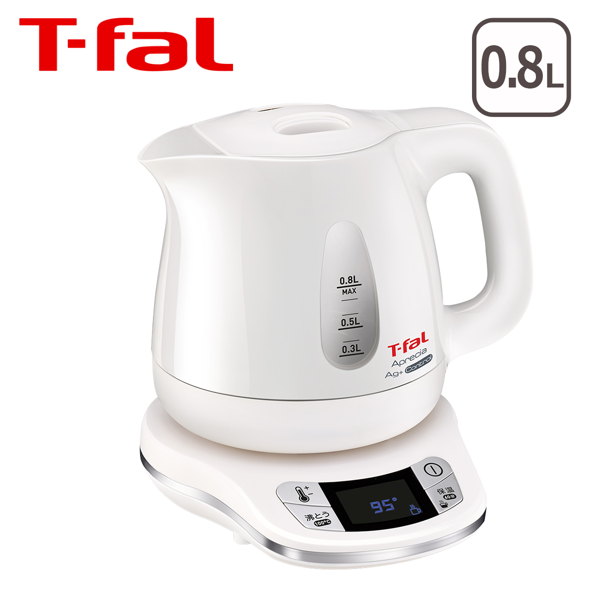 ティファール T-fal 電気ケトル アプレシア エージー・プラス コントロール パールホワイト 0.8L KO6201JP 北海道・沖縄は別途962円加算