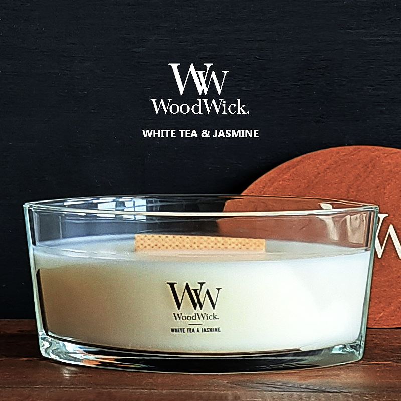 【アロマキャンドル】Wood Wick アロマキャンドル ウッドウィック ハースウィックＬ ホワイトティー ジャスミン W940053048 フレグランスキャンドル（暖炉・焚き火・音・アロマ・おしゃれ・癒し・プレゼント・贈り物・お祝い・母の日・父の日）カメヤマキャンドルハウス