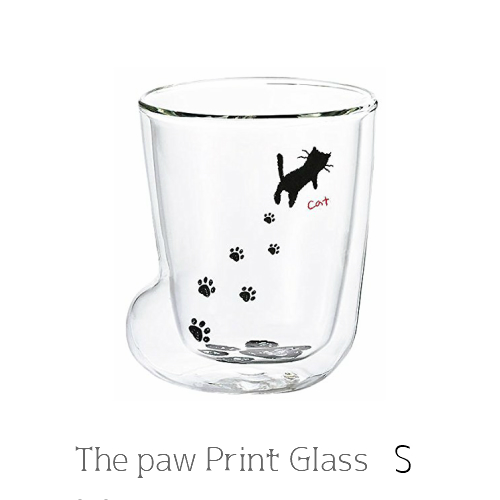 【ガラスカップ】耐熱二重　足あとグラス（猫）　Ｓ　耐熱ガラス（足跡・肉球・ネコ・猫・CAT・熱湯OK・かわいい）　ADERIA GLASS