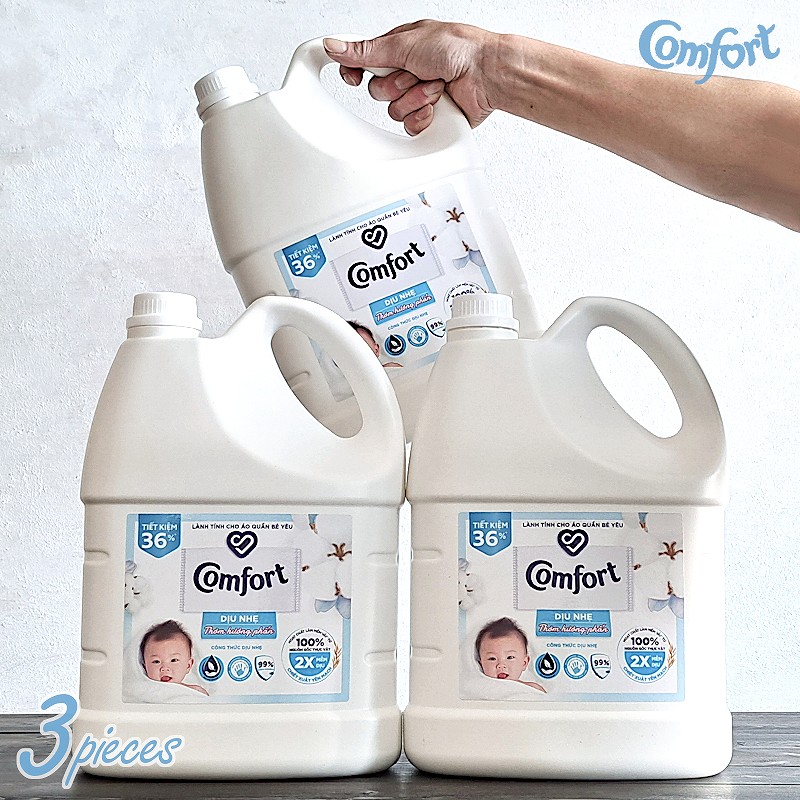 【柔軟剤・3本セット】コンフォートソフナー センシティブスキン 3600ml × 3本 柔軟剤 濃縮タイプ つめかえ パウダリーな香り（大容量・敏感肌・赤ちゃん・詰め替え用・Comfort・衣類用柔軟剤・ソフター・3.6L・植物由来・業務用・海外）ベトナム・ユニリーバ社