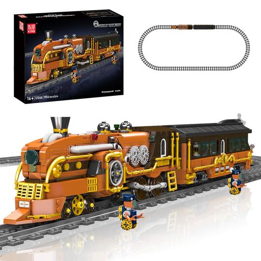 Mould King 12046蒸気パンク列車建造キット、軌道付き西洋列車、電池付き建造可能モデル、大人のコレクション愛好家の展示模型玩具(1954点)｜アクアデイリーストア