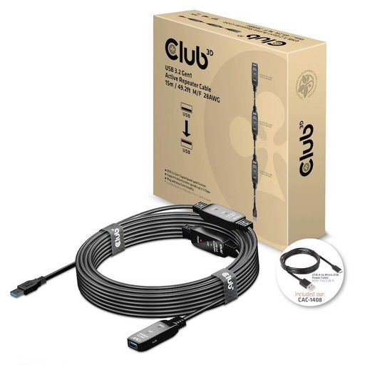 Club3DUSB3.2Gen15Gbpsアクティブリピーターケーブル15mオス/メス28AWG(CAC-1406)