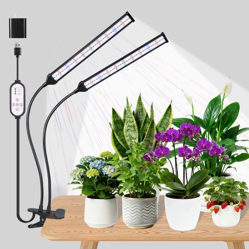 LED植物育成ライト二管式156LED全スペクトラム10段階調光3モード4/8/12時間タイマー対応クリップ式フレキシブルホース付き室内観葉植物多肉植物育苗用