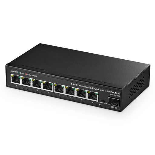 Binardat8ポート2.5Gスイッチ、10GSFP+ポート、8x2.5ギガビットRJ-45ベースTポート、アンマネージド・マルチギガビット・デスクトップ・イーサネット・スイッチ