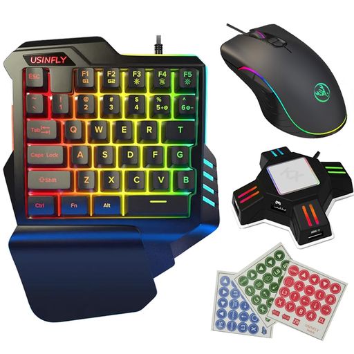 【シール付き】ゲーミングキーボードマウスセット専用コンバーター付き片手キーボードフォートナイト用キーボードSwitch/switchlite/PS4/PS3/Xbox対応RGBキーボードマウスセット