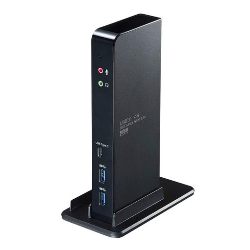 サンワサプライUSB3.1ドッキングステーション(USB2.0x2ポート/USB3.1x2ポート/Type-Cx1ポート/RJ-45/ヘッドホン・マイクジャック)タブレットスタンド付き4K対応USB-CVDK4