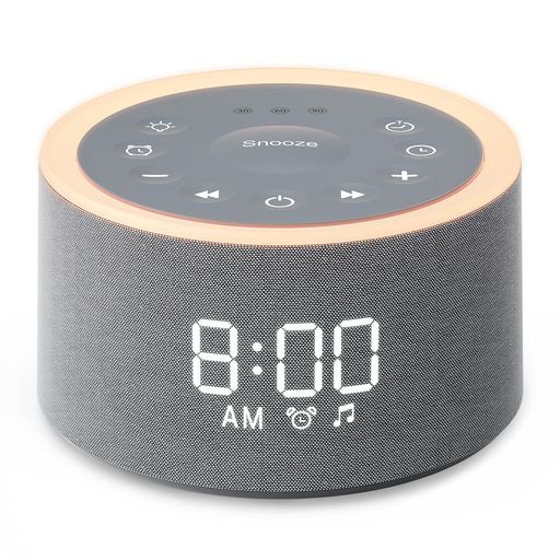 Dreameggホワイトノイズマシン29種癒し音目覚まし時計おしゃれ【ライト付き&アラーム設定&大音量&スヌーズ機能】32段階音量イヤホン対応時間表示部無段階調光快眠グッズ騒音対策安眠置き…