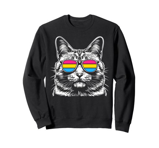 パンセクシュアル猫レトロサングラスLGBTQパンカラーアートトレーナー