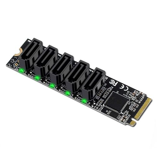 ChenYang5ポートM.2-SATAアダプター、MキーNVME1~5SATA3.0ポート拡張カード、JMB585チップ/LEDインジケーター付き。