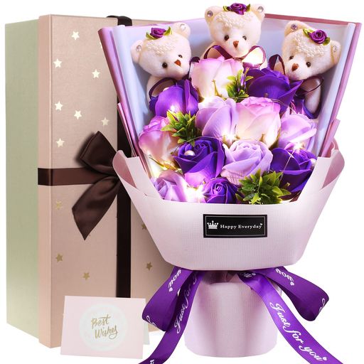 ソープフラワー花束ギフトくまLEDライト付きボックス入りバレンタインデーホワイトデー母の日誕生日記念日敬老の日退職祝い還暦祝いギフト人気発表会入学式昇進新築祝い開店祝い卒業…