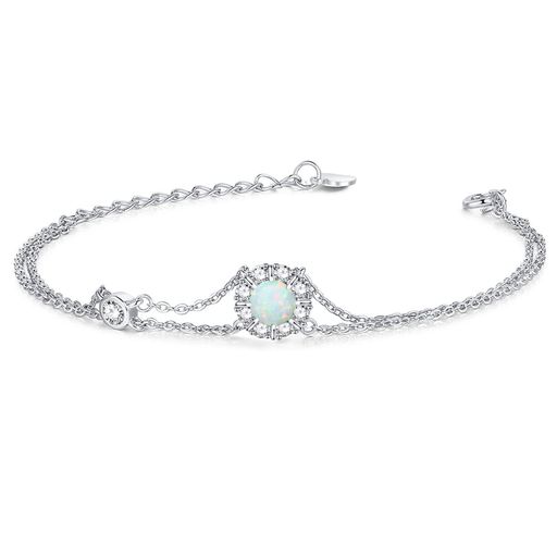 ブレスレットレディースオパール10月誕生石2連お花シルバーブレスレット女性アクセサリープラチナメッキ誕生日クリスマスホワイトデープレゼントギフトラッピング付き