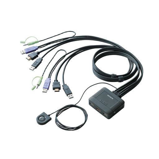 エレコムKVMスイッチhdmiusb切替器スピーカー手元スイッチ2台KVM-HDHDU2