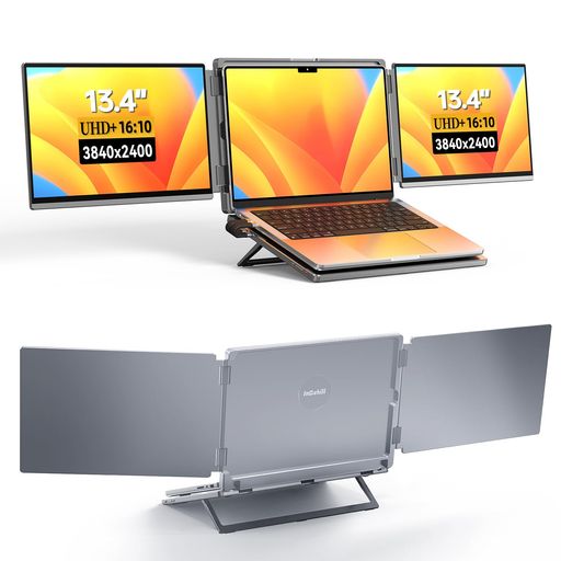 Intehillモバイルモニター2画面4Kトリプルモニター13.4インチ非光沢IGZOパネル3840x2400折りたたみディスプレイHDR対応sRGB100%広色域500nits高輝度