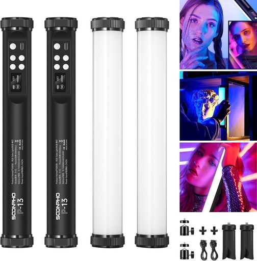 SOONPHO P13 撮影用 スティックライト RGBビデオライト LEDチューブライト フルカラー 2500-8500K色温度 FXモード 記憶機能 4000mAh充電式 マグネット搭載 卓上スタンド 日本語説明書付き 【2本セッ…|アクアデイリーストア