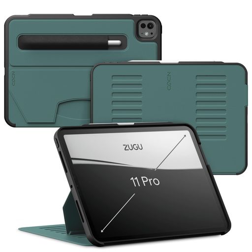 ZUGU CASE iPad Pro 11 インチ M4 / M5 (2024 / 2025)との互換性あり ケース 極薄 落下衝撃保護 8段階スタンド機能 ペンホルダー ワイヤレス充電 オートスリープ (Pro11 カバー, パイングリーン)｜アクアデイリーストア