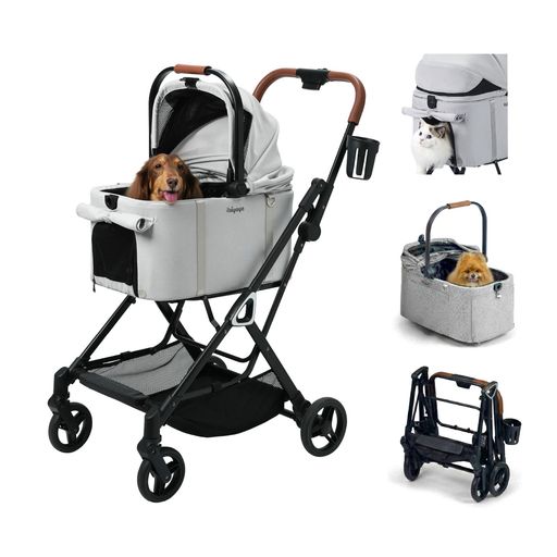【ワンタッチ折りたたみ】ibiyaya FS2511 分離型 ペットカート 3WAY 小型犬 多頭 猫 15kg耐荷重 通気窓 両面開き 折りたたみ コンパクト 自立収納 メッシュ 軽量 アルミフレーム ゴムタイヤ EN1888…|アクアデイリーストア