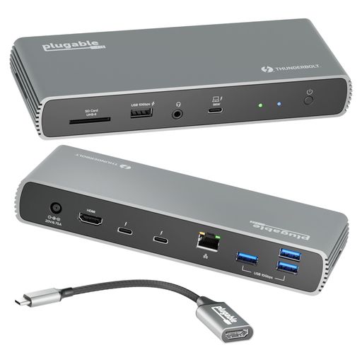 Plugable Thunderbolt 4 ドッキングステーション 100W ホスト充電対応 認証 Thunderbolt ポートx3 デュアル 4K またはシングル 8K モニタ表示対応 2.5Gbpsイーサネットx1 USBポートx4|アクアデイリーストア