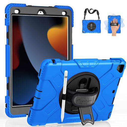 Miesherkipad9世代ケースipad10.2インチ第9/8/7世代(2021/2020/2019)全身保護ケース耐衝撃頑丈防塵360°回転ipadスタンドペン収納ショルダー/ハンドストラップ全面保護カバー