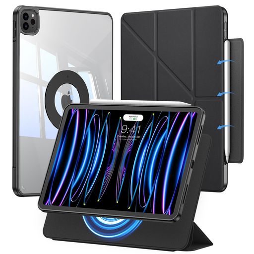 iPadPro11インチケース第4/3/2世代(2022/2021/2020対応)専用カバー磁気式&着脱式折りスタンドケース付き縦置き/横置き角度調整可能二重衝撃保護三角形の構造安定設計Pencil第2世代/USB-C対応