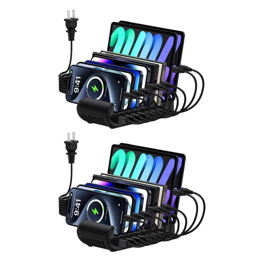 USB充電ステーション8ポート65W【4*PD&4*USBA】2個セット卓上スタンド複数スマホスタンド8台同時充電PSE認証済複数台対応Android/iPhone/iPad/kindle/タブレット/PSP仕切り板