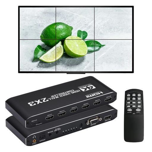 2x3 HDMI ビデオウォールコントローラー 4K@30サイクル 固定ディスク見せびらかす 1920x1080P 60サイクル RS232 小間絵インプット 6 HDMI 最終生産物 遠隔操作付き添い人、縁消し、180°回転させる切り替え、14つの見せびらかす流行り物 2x3、2x2、3x2