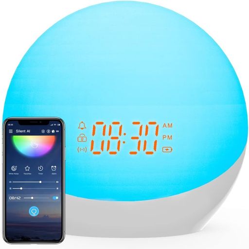 LITSPED目覚まし時計光目覚ましライトWakeUpLightBluetoothスピーカー日出RGBライト虹色ライト休日&平日アラーム設定スヌーズ機能光で起きる光目覚まし時計雰囲気作り40種類の自然音TYPEC