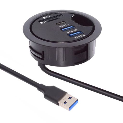 Cablecc2ポートUSB3.0ハブSDTFUSB-CUSBスプリッター60mmデスクグロメットドックステーションMicro-SDカードリーダーデスクトップPC用(USB3.0+USB-C+SD/TF)
