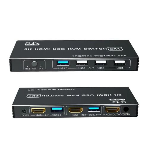 kvmスイッチhdmi8KUSB3.0スイッチャーHDMI切替器2ポートHDMI2.1HDCP2.2UltraHD7680x4320@60Hz、3840x2160@120Hz3D/HDRスプリンターUSBキーボード/マウス共有