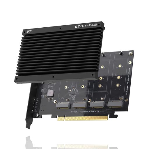 EZDIY-FABQuadM.2PCIe4.0/3.0X16拡張カード、ヒートシンク付きPCI-ExpressX4対応IntelプラットフォームのRAID-on-CPU(VROC)およびAMDプラットフォームのPCIe