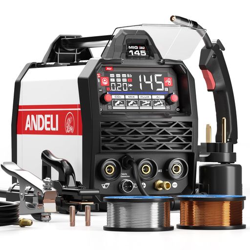 ANDELI半自動小銃溶接機145Amp100V/200V兼用屁っ放りMIG/ノン屁っ放りMIG/覆面すること円弧溶接/LiftTIG相応う1台4役明かり溶接機はたご屋取り替えっこ直流溶接機定格当てはめる率60%板厚8粍までMIG溶接半自動小銃LED液晶書きあらわす