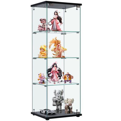オーエスジェイ(OSJ) コレクションケース フィギュアケース 4段 幅42.5x奥行36.5x高さ120cm 強化ガラス 全面ガラス ブラック|アクアデイリーストア