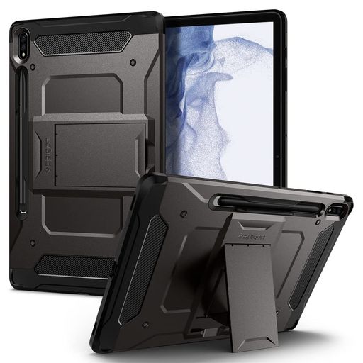 SpigenGalaxyTabS8PlusケースwithSpen収納GalaxyTabS7PlusケースタブレットケースSペン収納スタンドホルダー付き衝撃吸収耐衝撃タフアーマープロACS01608(ガンメタル)