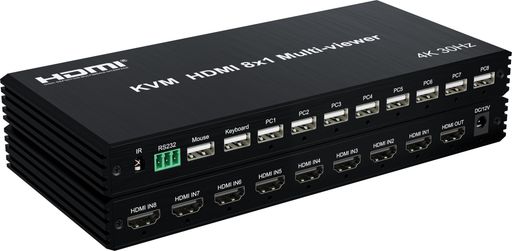 KVM HDMI 8x1 マルチビューワ 4K@30Hz|USB キーボードコントロール付8ポートHDMIスイッチ|PC/PS5/Xbox用8画面スプリッタ|IR & RS232対応|340MHz帯域幅|会議室/スタジオ｜アクアデイリーストア 14,129円