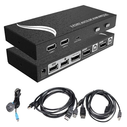 ES-TuneDisplayportKVM切替器DPスイッチ4K60HZ2入力1出力PC2台用DP・USBケーブル付属ホットキー有線スイッチ日本語取扱説明書付
