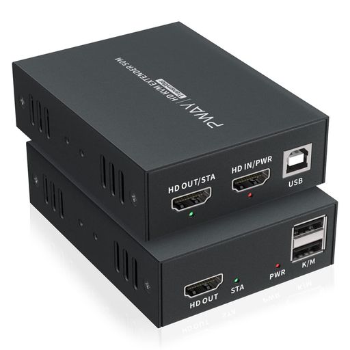 HDMIKVMエクステンダーUSBHDMI延長器同時出力送受信機セット1080P@60Hz最大50m伝送可能ビデオ会議監視室PS4/5対応キーボードとマウスでソースを遠隔操