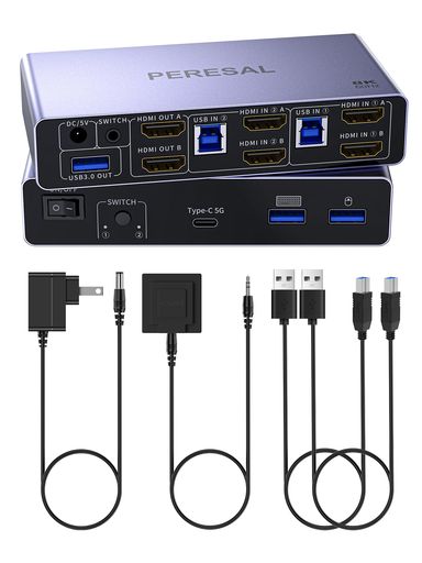 PERESALUSB3.0HDMIKVMSwitch2見せびらかす2台、8K@60サイクルデュアル流行り物切り替え、USB3.0界面3個、事務机とっ始め制御装置とUSB有線テレビ2本付き添い人