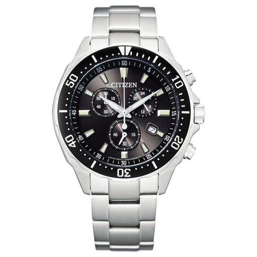 [CITIZEN]腕時計citizencollection(光発電エコ・ドライブ/防水/クロノグラフ)VO10-6771Fシンプルアジャストメンズビジネスアナログ学生ギフト日付秒針夜光シルバーブラック黒文字盤黒ソーラー
