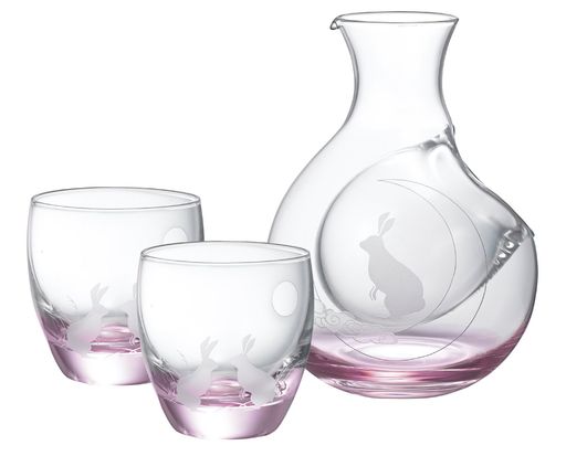 大塚琉璃(Otsukaglass)ウサギガラスカラフェ\u0026酒杯書き割り16-756-5カラフェ-約差しわたし3.8x幅9.4x高さ12.5珊、丸酒杯-約差しわたし5.7x高さ6.1珊