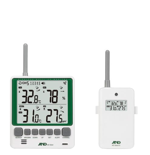 A&D マルチチャンネルワイヤレス環境温湿度計 セット AD-5664SET｜アクアデイリーストア