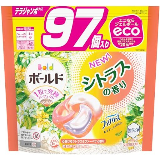 Boldボールド洗濯洗剤ジェルボール4Dシトラス&ヴァーベナ詰め替え97個[大容量]