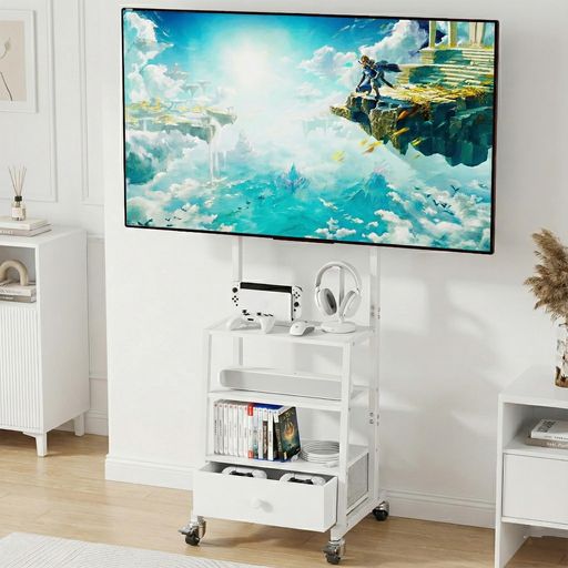 【引き出しつきで、ゲーム機周りもスッキリ収納!】テレビスタンド32~55インチ対応引き出し付きハイタイプtvスタンド移動式壁寄せ二重支柱設計高さ調節可能テ棚付き耐荷重45kg省スペース…