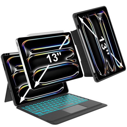高級版「横/縦両方対応」iPad Pro 13 キーボード ケース (M4 M5) iPad Pro 13インチ用 キーボード タッチパッド搭載 超薄 軽量 分離式 ワイヤレス bluetoothキーボードカバー 多角度調整 バックライ&hellip;｜アクアデイリーストア