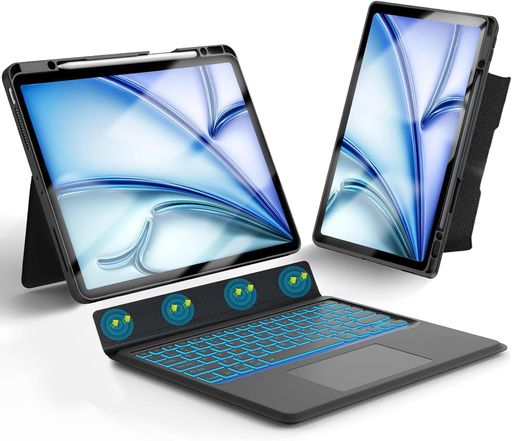 【新モデル・横/縦対応】iPadAirM3/M211インチキーボードタッチパッド付きipadAir第5/4世代10.9インチ、ipadPro11インチ第4/3/2/1世代対応7色バックライト横置き縦置き軽量磁気吸着