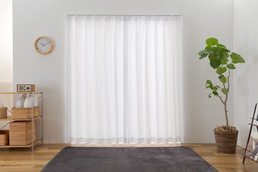 ユニベールレースカーテン幅100cmx丈198cm2枚組UVカット90%以上省エネ昼見えにくいミラー洗えるウェイブUVマイティー