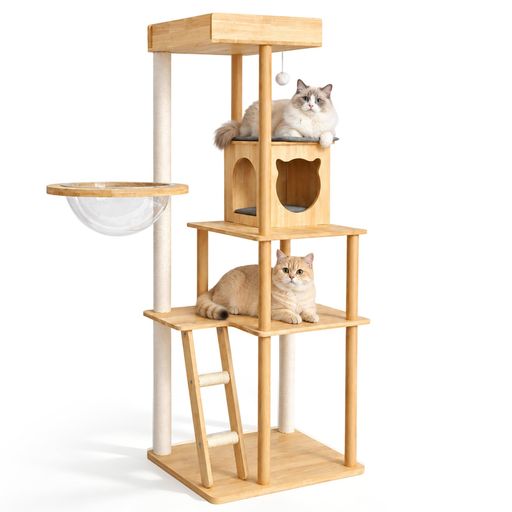 ChicKone キャットタワー 木製 大型猫用 人気 北欧風 猫タワー スリム 天然無垢材 大きな宇宙船付き 多頭飼い 爪とぎ キャットウォーク 据え置き 隠れ家付き 見晴らし台 シニア猫 安定感 お…|アクアデイリーストア