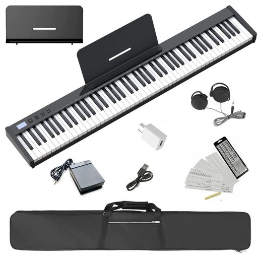 ニコマク NikoMaku 電子ピアノ 88鍵盤 SWAN-S 日本語表記 MIDI対応 コンパクト 軽量 スリムデザイン 充電型 初心者 ソフトケース ペダル 練習用イヤホン 鍵盤シール 日本語説明書付き (ブラック)｜アクアデイリーストア