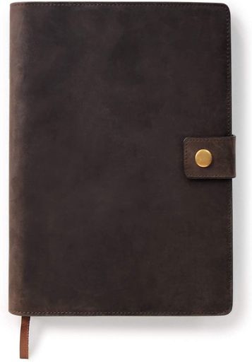 Case Elegance (ケースエレガンス) Bucksawレザー 手帳カバー a5-ペンループ、カードスロット、真ちゅう製スナップ プレミアムレザー つけ替え可能 罫線A5ノート付き ノートカバー a5(ブラウン)|アクアデイリーストア